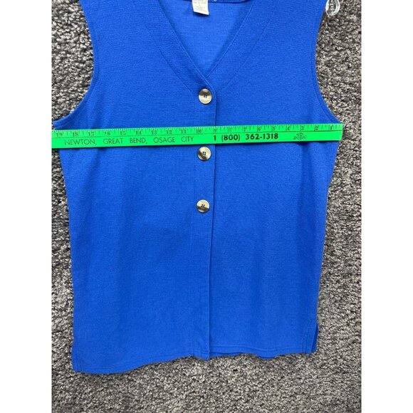 Express Tricot Vest Sweater Womens Large Blue Knit Slit V Neck Button Front - Picture 12 of 13